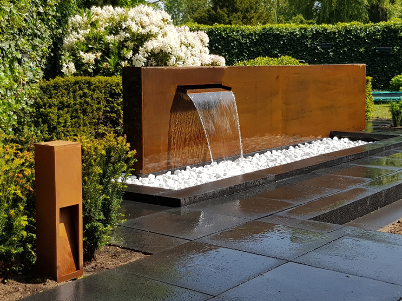 Cortenstaal Waterornament Waterval Waterwand Waterbak